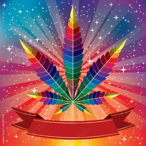 abstract marijuana leaf with banner , vector illustration