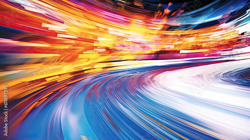 Colorful light wave with motion effect on a white background. Generative AI