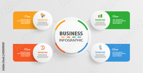 Business  infographic  template with 4 options, workflow, process chart. Can be used for workflow layout, diagram, annual report, web design, steps or processes 