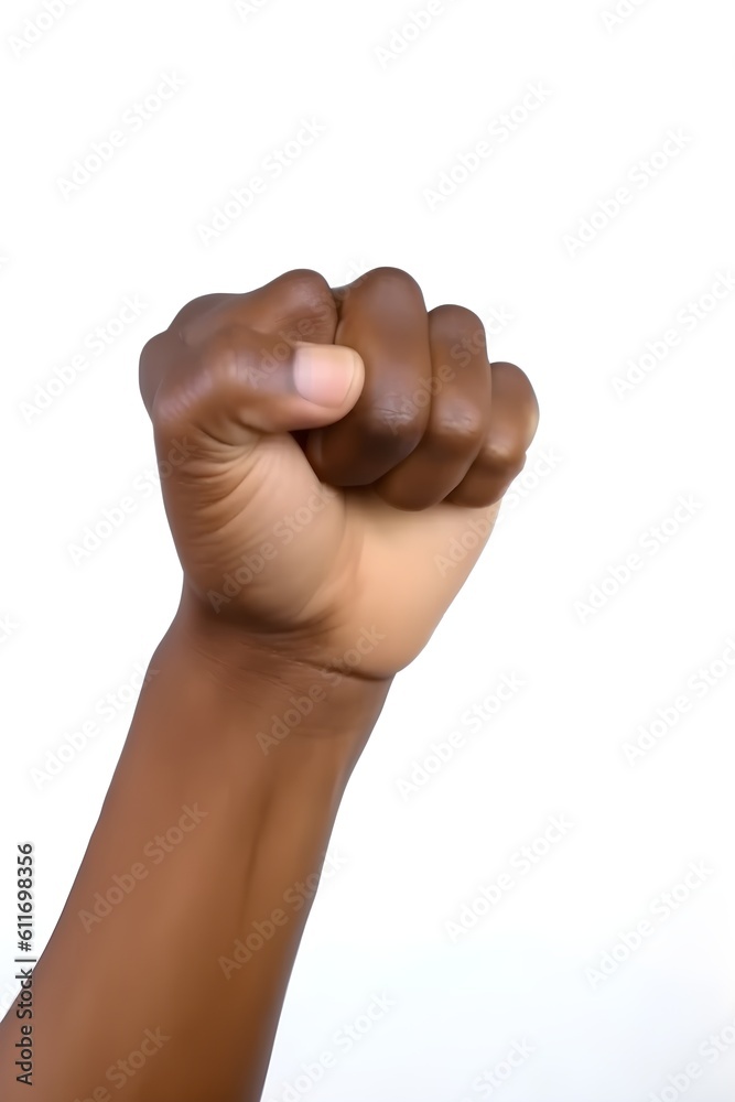 Close-up of a black female fist isolated on white background