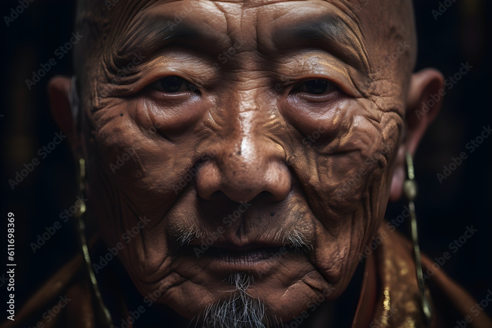 Close-up portrait of a monk. Generative AI Close-up portrait of a monk. Generative AI