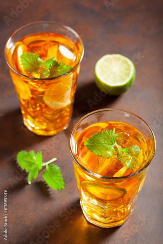 ice tea with lemon and mint herb