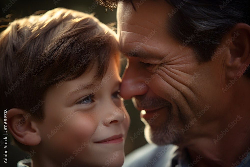 Happy father and son looking at each other in the park