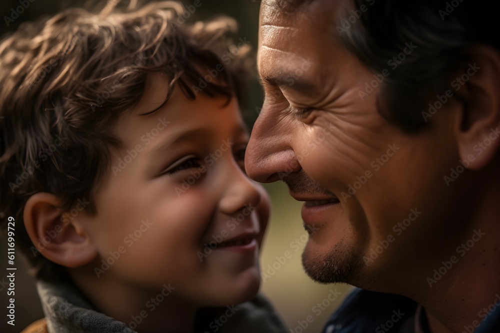 Happy father and son looking at each other in the park