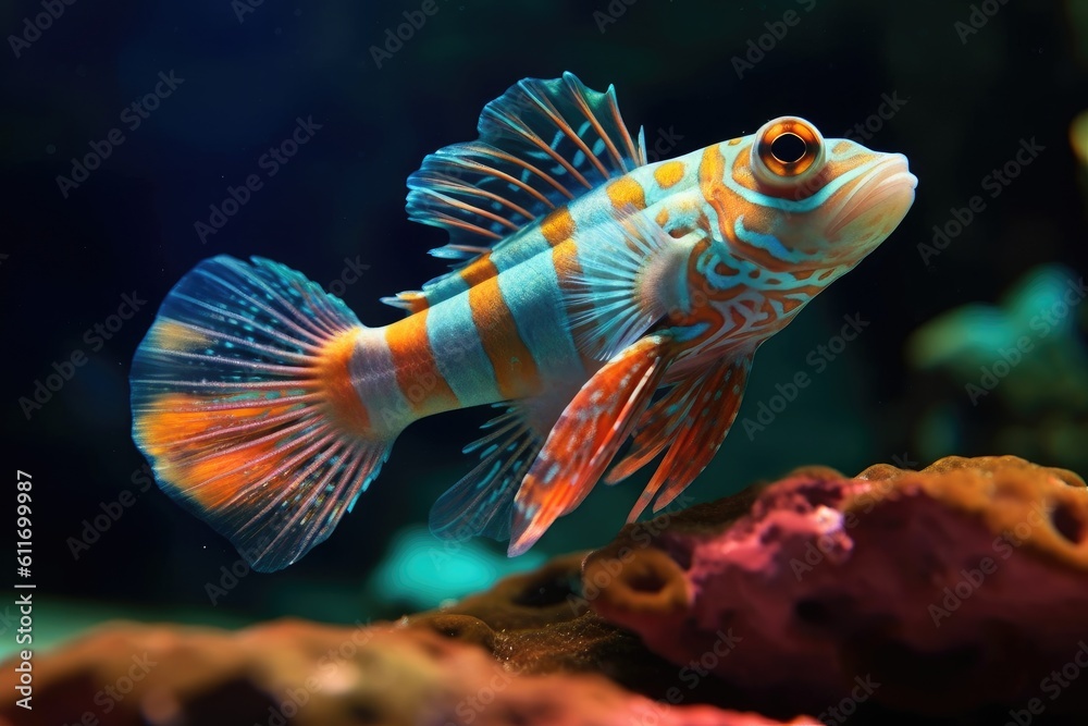 The Mandarin fish, one of the most colorful saltwater fish AI generative The Mandarin fish, one of the most colorful saltwater fish AI generative