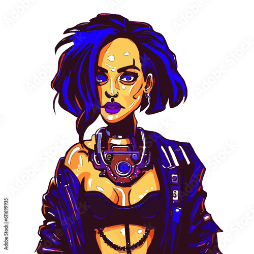 Cyberpunk woman portrait. Woman beauty fashion concept, minimalistic style. Trendy modern illustration for poster, banner, cover.	