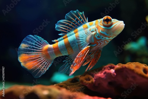 The Mandarin fish, one of the most colorful saltwater fish AI generative photo
