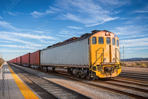 Freight train with cargo containers, generative ai.