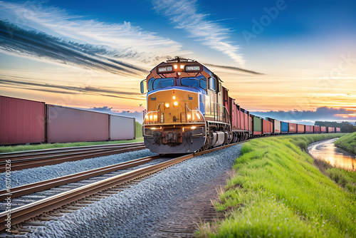 Canvas Print Freight train with cargo containers, generative ai.