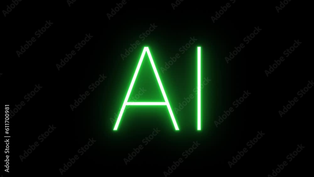 Flickering neon green glowing AI sign animated on black background Flickering neon green glowing AI sign animated on black background