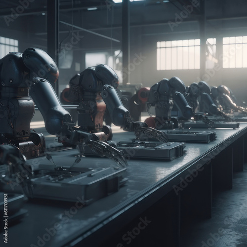 Wallpaper Mural Robots in the factory, production automation. AI generative. Torontodigital.ca