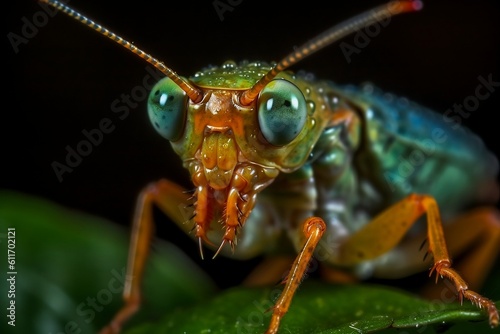 grasshopper on a green background.  © D