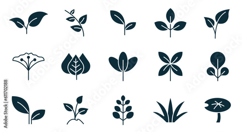 leaf icon set. Leaves of trees and plants, Leaves icon Collection, design for natural, eco, bio, and vegan labels. Vector illustration.