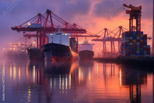 container cargo freight ship at sunset © jowel