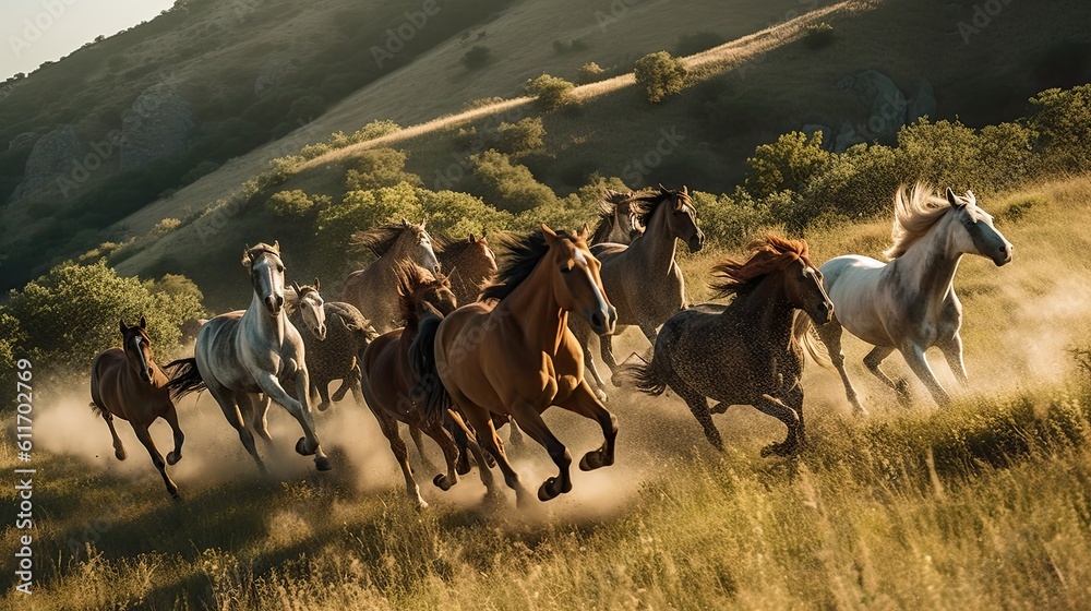Obraz premium Wild Horses, Generative AI Illustration