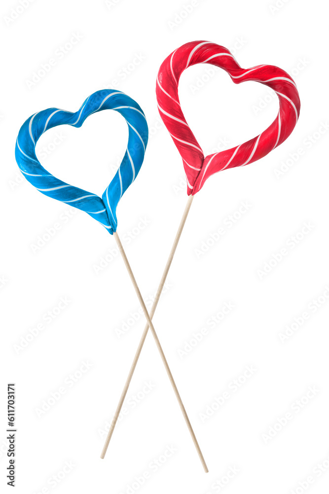 Two heart lollipops isolated