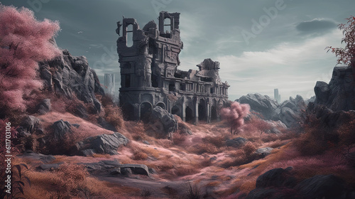 old castle ruins. Generative AI image.