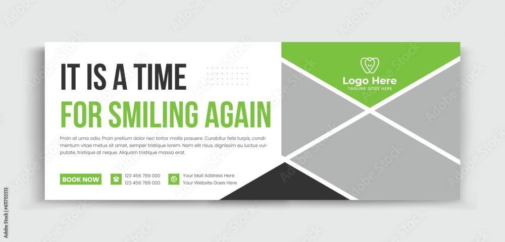 Medical and dental care timeline cover design template, hospital healthcare web social media post with cool green gradient color matching shape, conference banner template for medical student staff, 