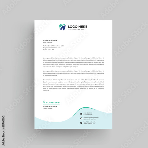 Dental Care Medical and hospital letterhead design template with yellow, blue, green and red color. creative modern letter head design template for your project.
