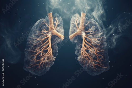 Smoking and its Impact: Unhealthy Lungs on a Dark Gray Background