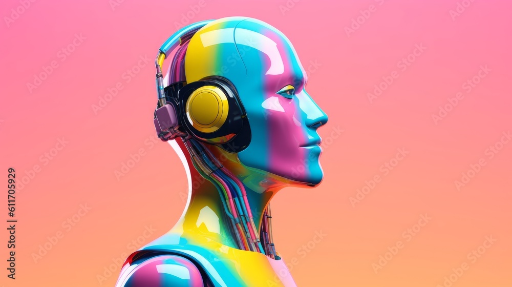 Futuristic Gay Robot Symbolizing LGBTQ+ Progress. Generative AI. Futuristic Gay Robot Symbolizing LGBTQ+ Progress. Generative AI.