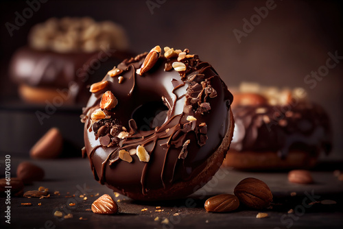 Chocolate donuts with chocolate glaze, nuts Fototapeta