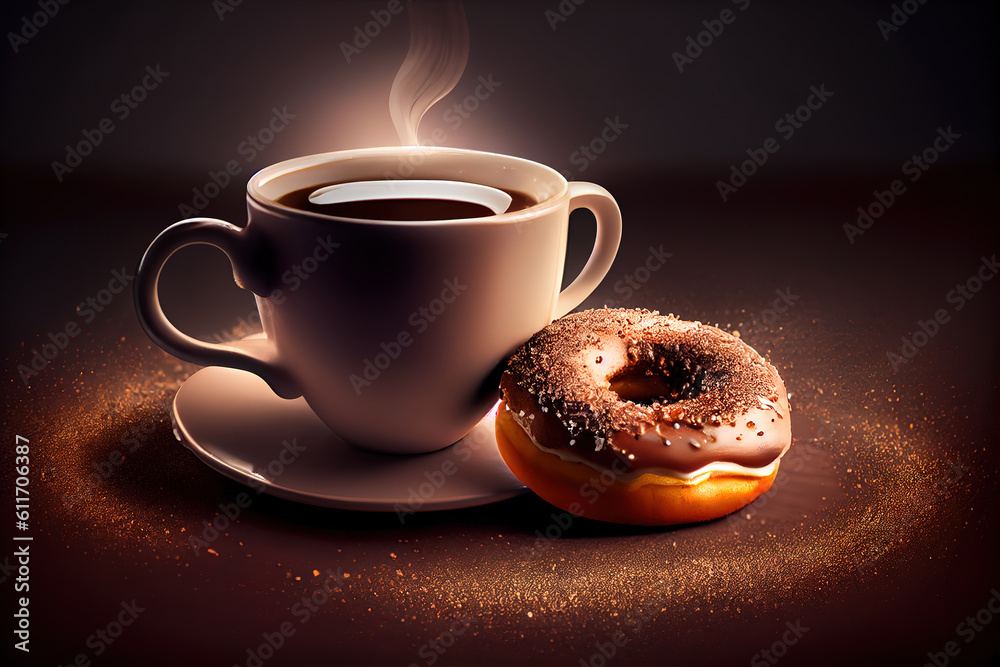 Coffee with alarm clock concept. Generative Ai