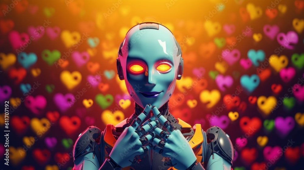 Smiling Gay Robot Spreading Love and Equality. Generative AI.