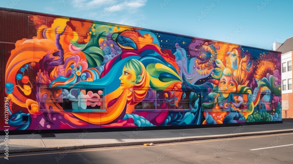 Striking LGBTQ Pride Mural with Eye-Catching Colors and Geometric Shapes. Generative AI. Striking LGBTQ Pride Mural with Eye-Catching Colors and Geometric Shapes. Generative AI.