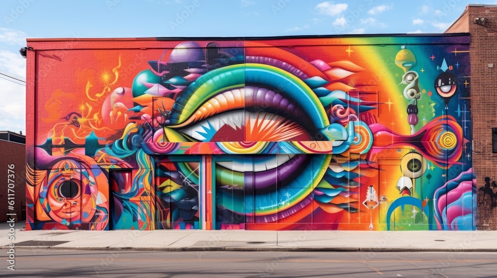 Striking LGBTQ Pride Mural with Eye-Catching Colors and Geometric Patterns. Generative AI.