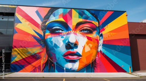 Striking LGBTQ Pride Mural with Eye-Catching Colors and Geometric Patterns. Generative AI.