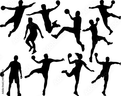 Set of Handball Players Silhouette