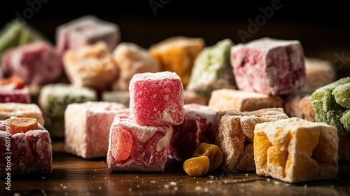 Close-up assorted sortiments of turkish delight. Generative Ai