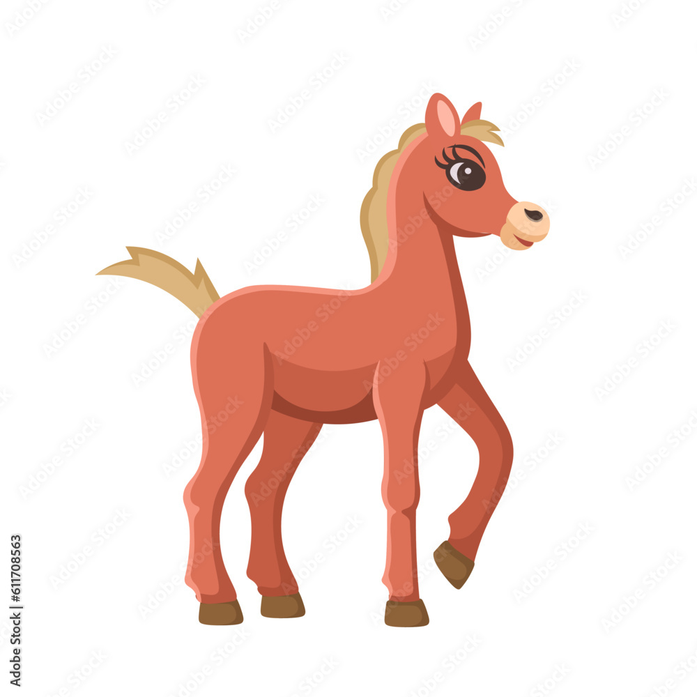 Cartoon horse, foal for kids. Farm animals.Vector illustration Cartoon horse, foal for kids. Farm animals.Vector illustration
