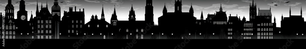 cityscape tower graphic, city silhouette, in the style of Dutch landscapes, German modernism, captivating cityscapes, baroque