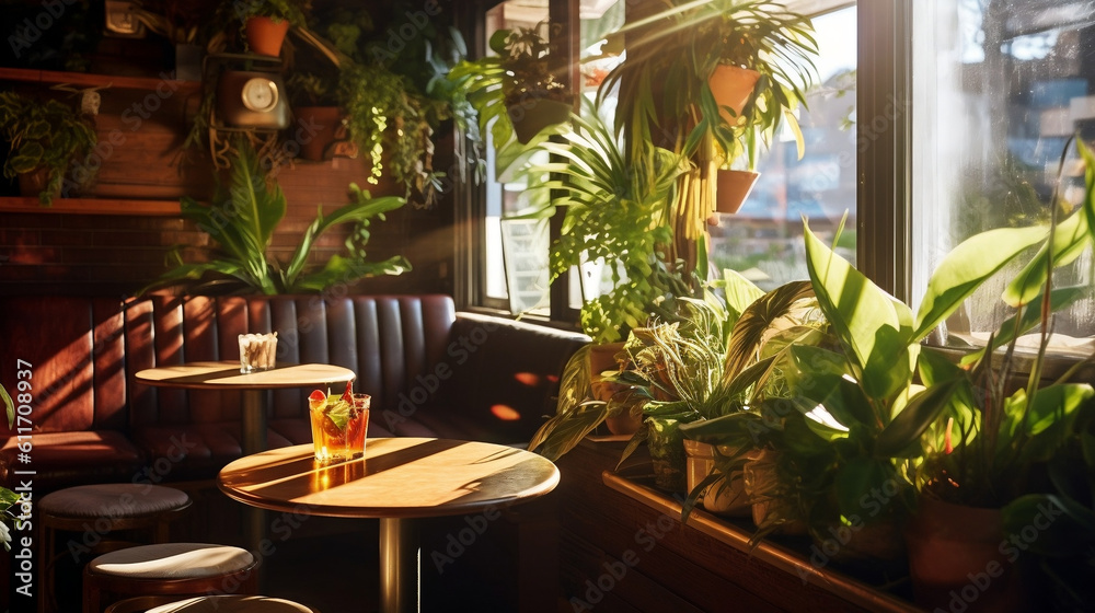 Fototapeta premium Serene Cafe Vibes - Cozy Morning at the Warm Cafe