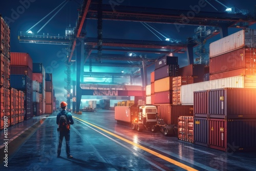 A worker managing logistics. The growth of the logistics industry with advanced technologies. Generative AI