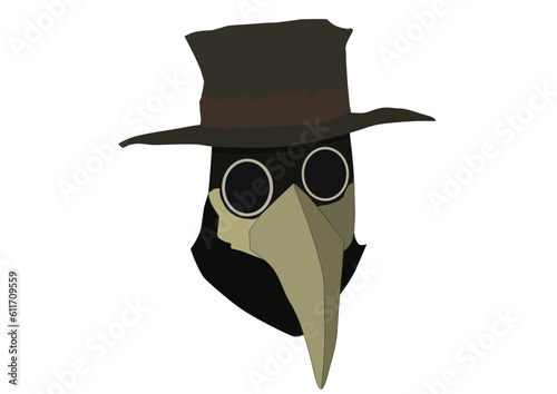 The plague doctor. The head of the plague doctor on a transparent background. A plague doctor in a hat. Vector graphics
