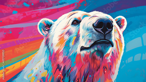 Striking Pop-Art Polar Bear: A High-Contrast Dance of Bold Colors and Geometric Forms 