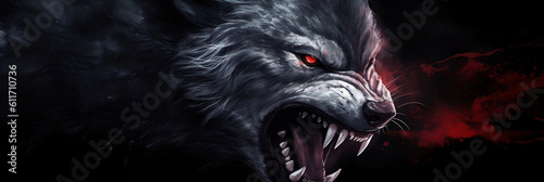 Angry wolf, banner, generative AI