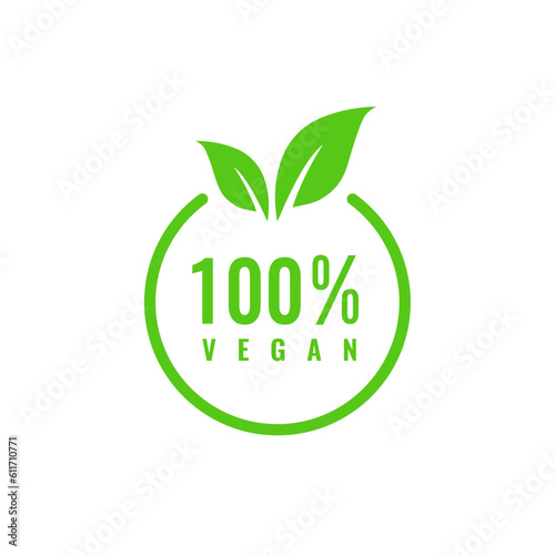 Vegan icon. Vegan food sign with leaves. Bio, Ecology, Organic Logos and Badges, Vegan food Label.