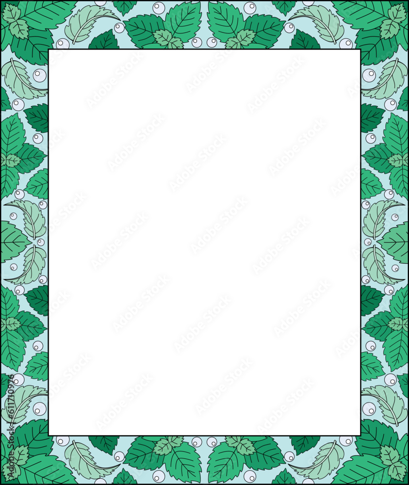 Vertical frame with mint leaves and air bubbles copy space - vector full color frame for image or text decoration Vertical frame with mint leaves and air bubbles copy space - vector full color frame for image or text decoration