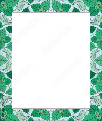 Vertical frame with mint leaves and air bubbles copy space - vector full color frame for image or text decoration