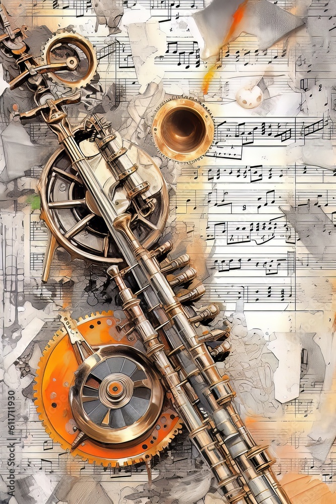 Obraz premium Cyberpunk Serenade Futuristic Musical Instruments