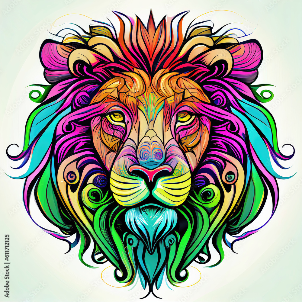 Colorful wild lion head as modern illustration design (Generative AI)