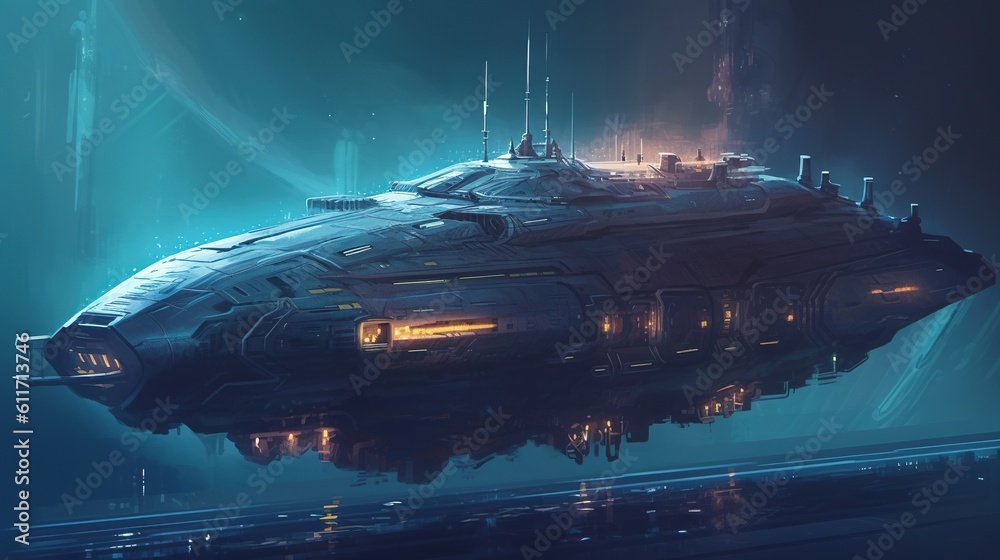 A spaceship with a cloaking device. Fantasy concept , Illustration painting. Generative AI