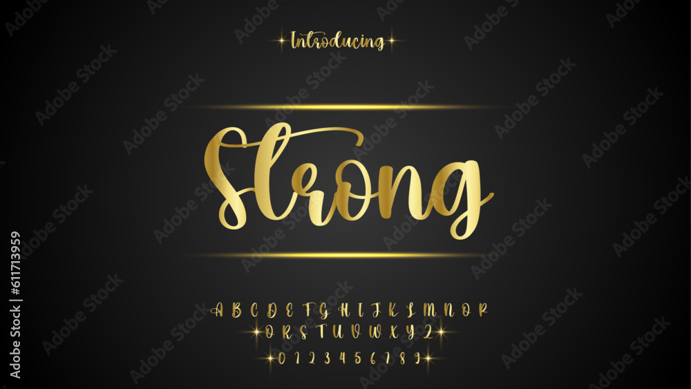 Typography Letters Strong Vektorová grafika „STRONG, elegant golden alphabet letters font set ...
