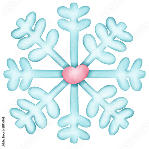 Single blue snowflake with heart illustration