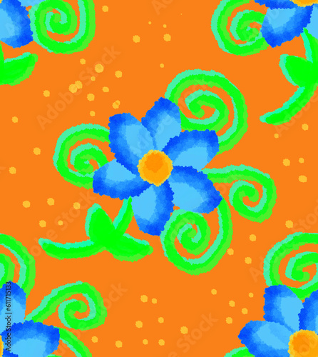 blue floral pattern background on orange background