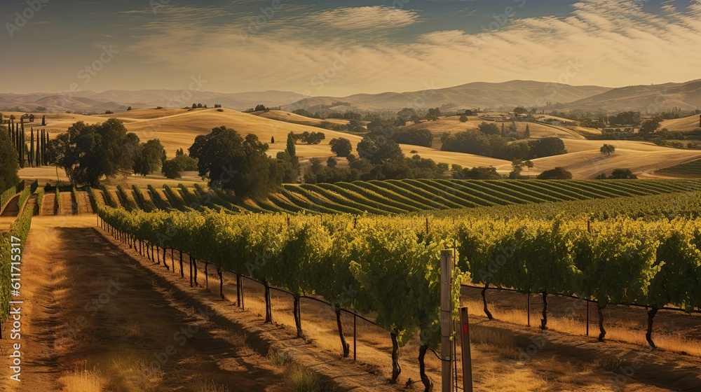 Naklejka premium California Vineyard, Generative AI Illustration